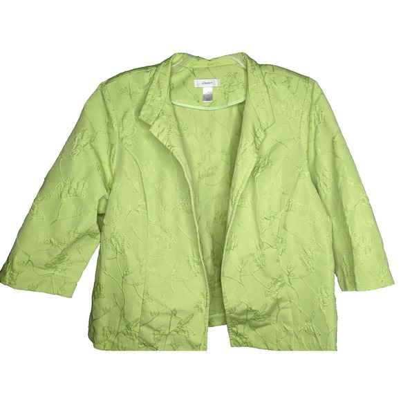 CJ Banks Blazer Jacket 2X Lime Green Embroidered Floral Open Front - Picture 8 of 8